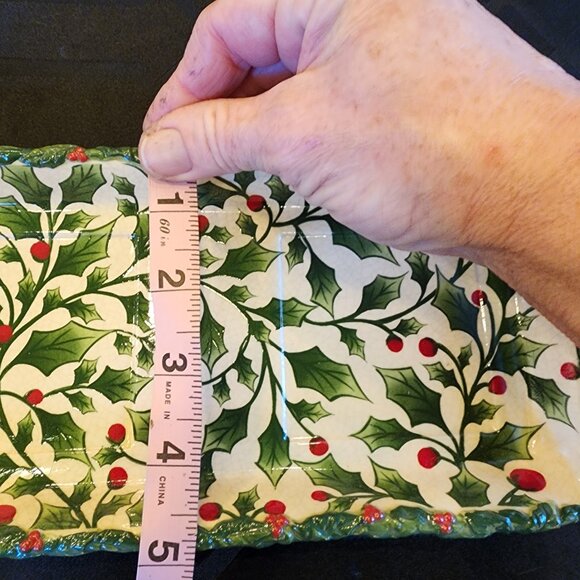 Handpainted Ceramic Holly Berry Planter Set With 3 Square Pots & Tray Holiday De - Picture 6 of 10